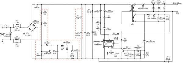 Image of Schematic of an isolated, TRIAC-dimmable, high power factor, universal input