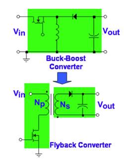 Image of Flyback regulator is derived from buck/boost regulator design