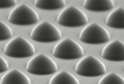 Image of Patterned sapphire substrate with dome diameter of roughly 3 μm