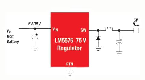 Diagram of TI’s LM5576 with high-voltage rating