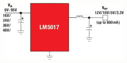 Diagram of TI's LM5017 COT synchronous buck regulator