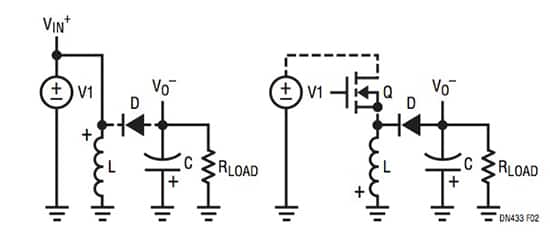Schematic of Linear Technology equivalent circuits of a switching inverting regulator