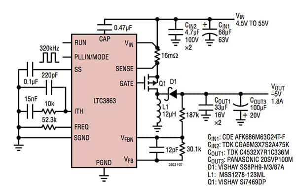 Diagram of Linear Technology LTC3863 DC-to-DC switching power supply