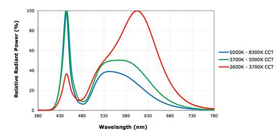 Image of relative spectral emissions for Cree white LEDs