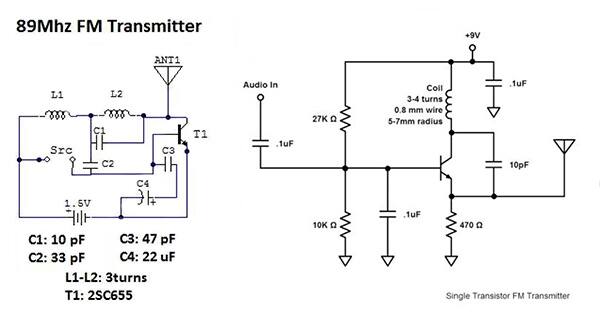 Image of simple single-transistor, low-cost narrow-band FM transmitter designs