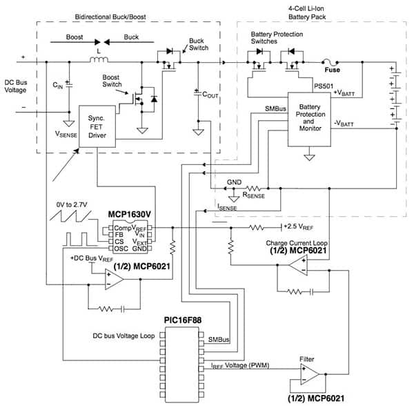 Diagram of Microchip Technology bi-directional power converter