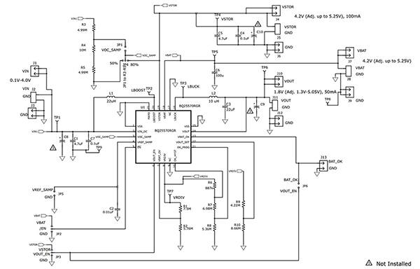 Diagram of Texas Instruments bq25570 evaluation board (click for full-size)