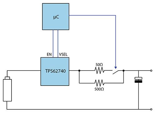 Diagram of microcontroller with the Texas Instruments TPS62740