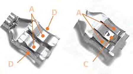 Image of leaf-spring rolls, tab guidance features, and locking dimple