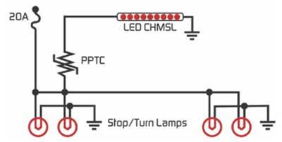 Diagram of distributed harness protection in LED CHMSL application