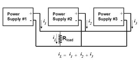 Diagram of three power supplies connected in parallel