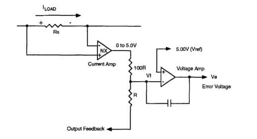 Diagram of droop method programs the output impedance of the power supplies
