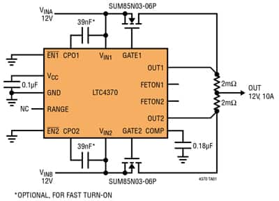 Diagram of LTC4370 current-balance controller from Linear Technology