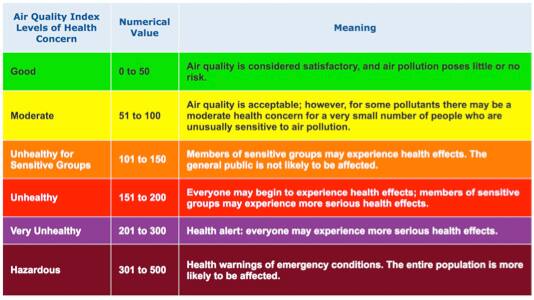 Image of environmental and health organizations standard air quality index