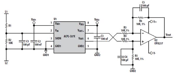 Diagram of Broadcom ACPL-C87B/C87A/C870 optoisolators