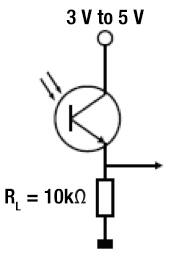 Diagram of load resistor in series with phototransistor sensor emitter