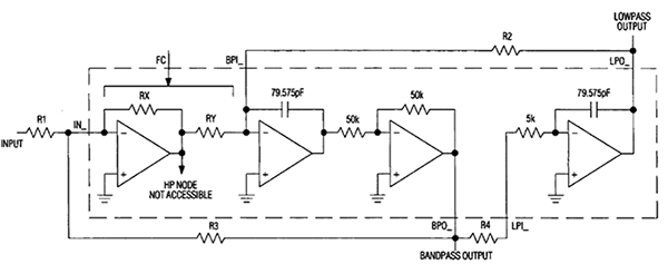 Diagram of a single section of a Maxim Integrated MAX274 quad continuous time active filter