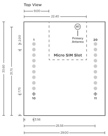 Diagram of NimbeLink NL-SW-LTE-SVZM20 Skywire LTE Cat M1 modem