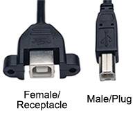 Image of male/plug and female/receptacle USB Type B connectors
