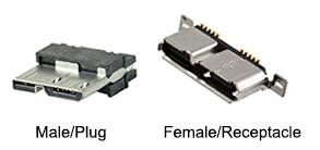 Image of male/plug and female/receptacle USB Type Micro B SuperSpeed connectors