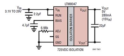 Analog Devices 的 LTM8047 稳压器模块原理图