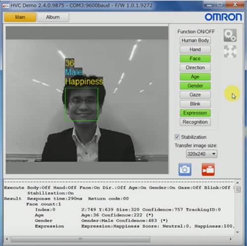 Omron B5T-007001 人脸识别摄像头的 PC 用户界面的图片