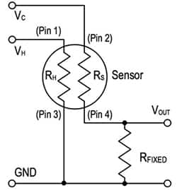 分压器配置提供了最简单的化学电阻式传感器设计的示意图