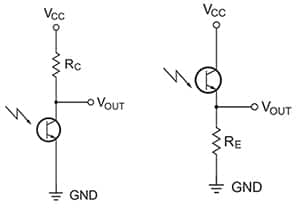 光电晶体管可通过共射极或共集极连接示意图