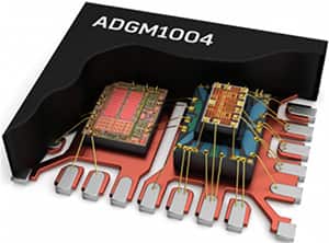 Analog Devices 的 ADGM1004 驱动 IC（左）和 MEMS 开关芯片（右）图片