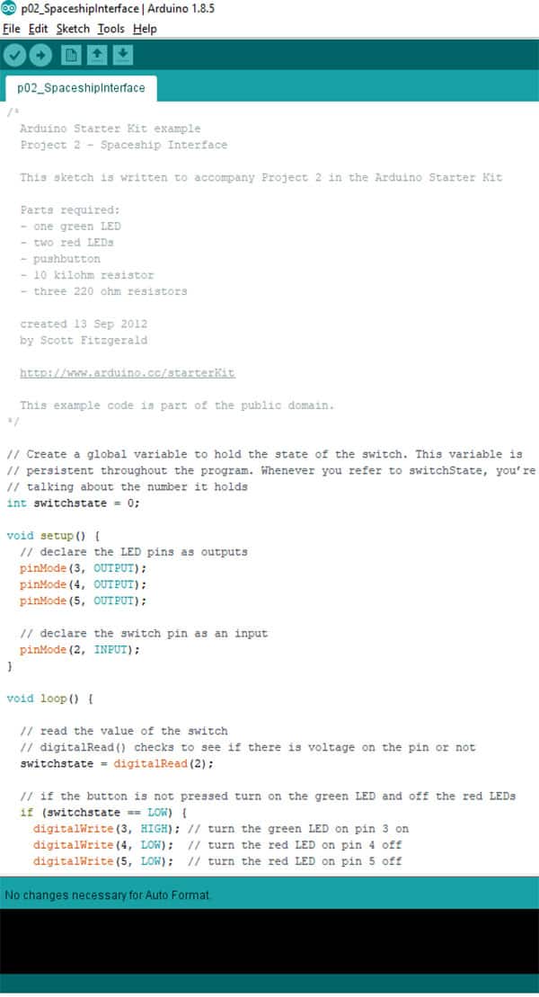 Arduino IDE 程序编辑器中的项目 02 程序或“草图”图片