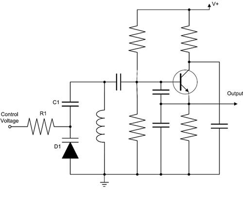 变容二极管调谐式振荡器与变容二极管的交流耦合示意图