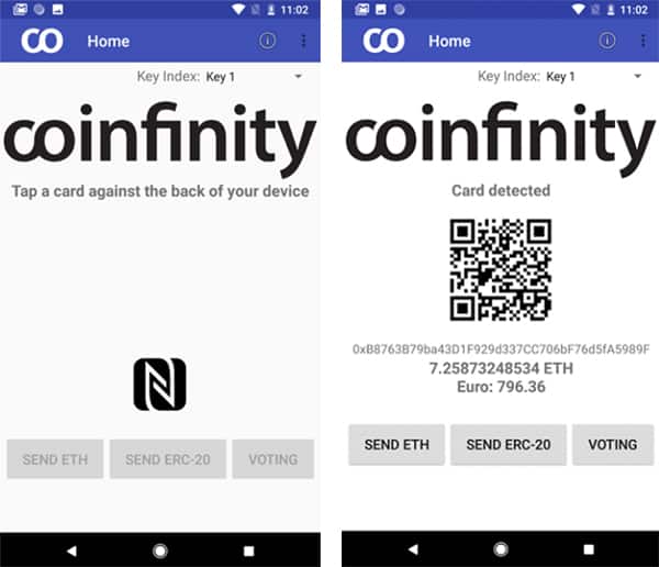由 Coinfinity GmbH 开发的用于 Blockchain Security 2Go 入门套件的应用示意图