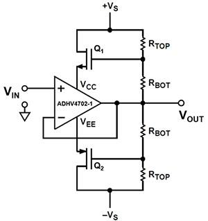Analog Devices 的 ADHV4702-1 简化高压追随器自举原理图