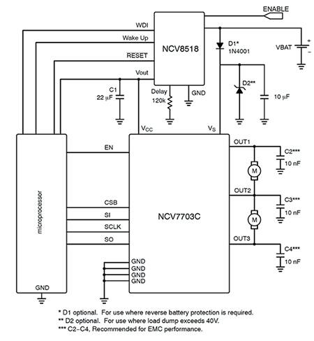 ON Semiconductor 的 NCV8518BPWR2G 线性稳压器示意图