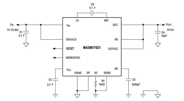 Maxim Himalaya uSLIC 系列 DC-DC 降压电源模块 MAXM17631 示意图