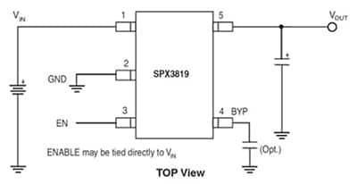 MaxLinear 的 SPX3819 3.3 V 线性稳压器示意图
