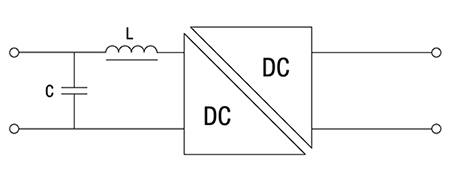 采用适当 L 和 C 值的简单输入滤波电路示意图