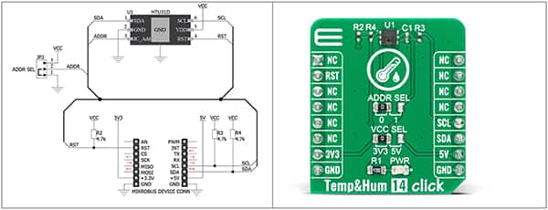 MikroElektronika Temp & Hum 14 Click 板和设计原理图图片（点击放大）