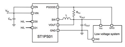 STMicroelectronics ST1PS01 同步降压应用电路图