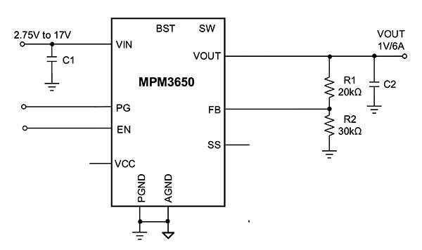 带集成电感器的单片电源系统 MPM3650 模块图