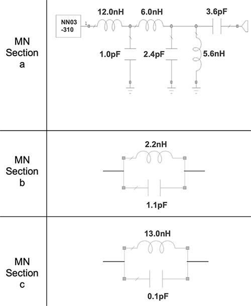 Diagram of matching circuit for sections a, b, and c
