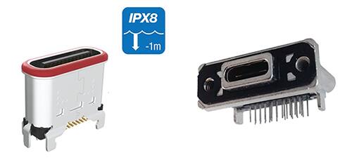 Amphenol 防水型（左）和加固型（右）USB Type-C 连接器的图片
