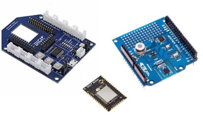 Image of Digi International Grove board, XBee3 module and TE Connectivity Weather Shield