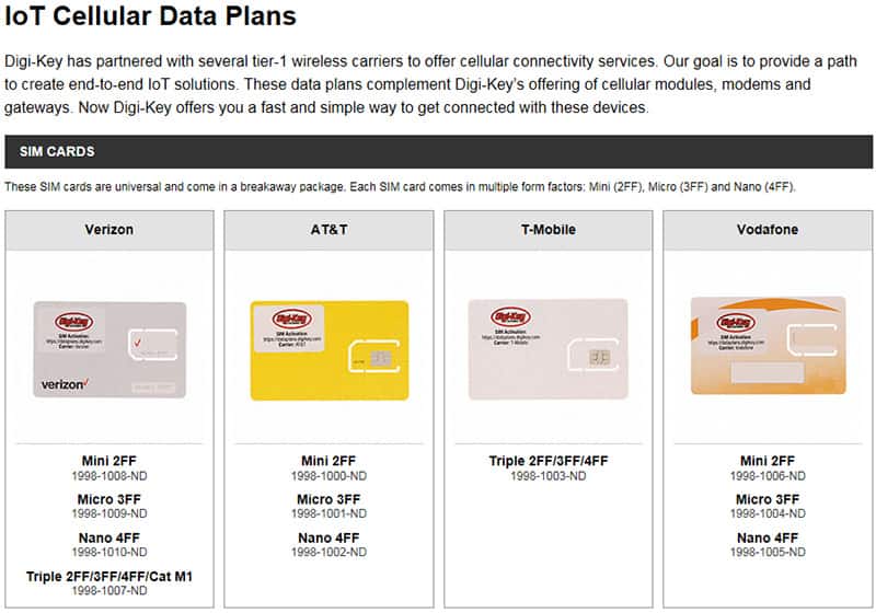 Image of DigiKey Cellular Data Plans