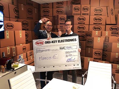 Image of Digi-Key announcing winner of the coveted Camaro at electronica
