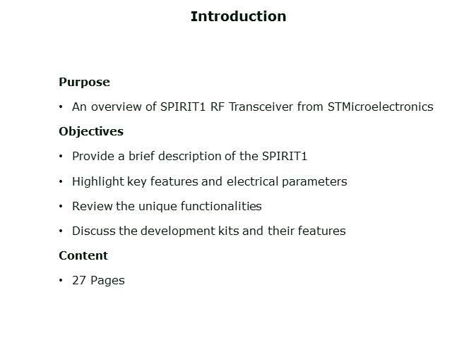 SPIRIT1 RF Transceiver Overview Slide 1