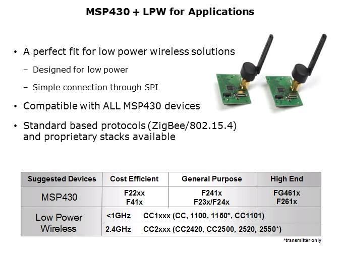 MSP430x2xx/4xx and Wireless Overview Slide 11