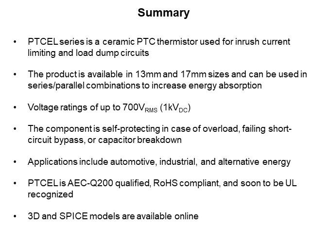 Image of Vishay BC Components PTCEL Thermistors - Summary
