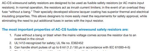 Silent Fusing of AC-CS Safety Wirewound Resistors