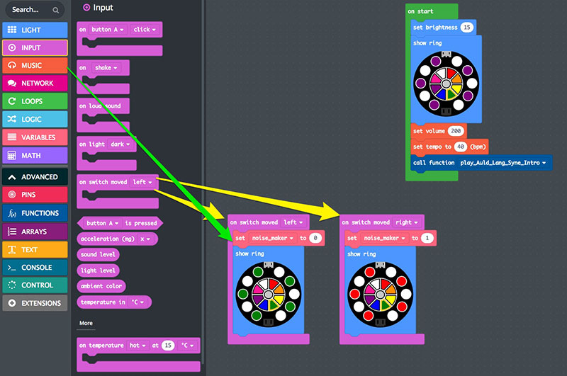 use another pair of show ring blocks to change colors